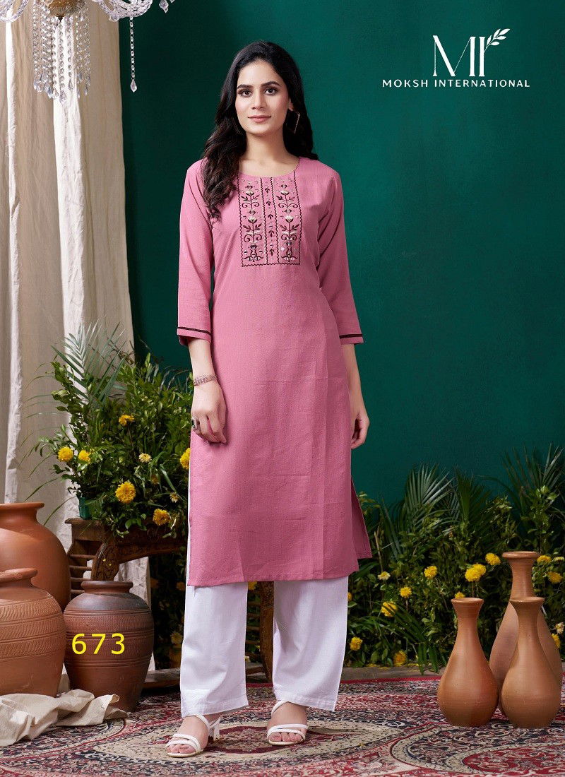 Pink Colour Giva Vol 2 By Moksh Maaza Cotton Handwork With Pocket Kurti Exporters In India 673