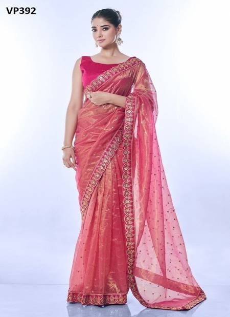 Pink Colour Golden Thar By Fashion Berry Net Saree Embroiderdy Exporters In India VP392