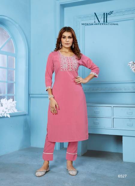 Pink Colour Goldy Vol 1 By Moksh Cotton With Embroidery Work Kurti With Bottom Catalog 6527