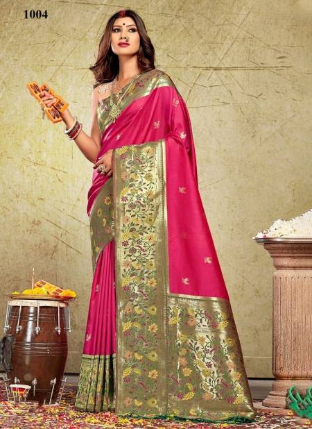 Pink Colour Gulbari By Sangam Designer Sarees Catalog 1004