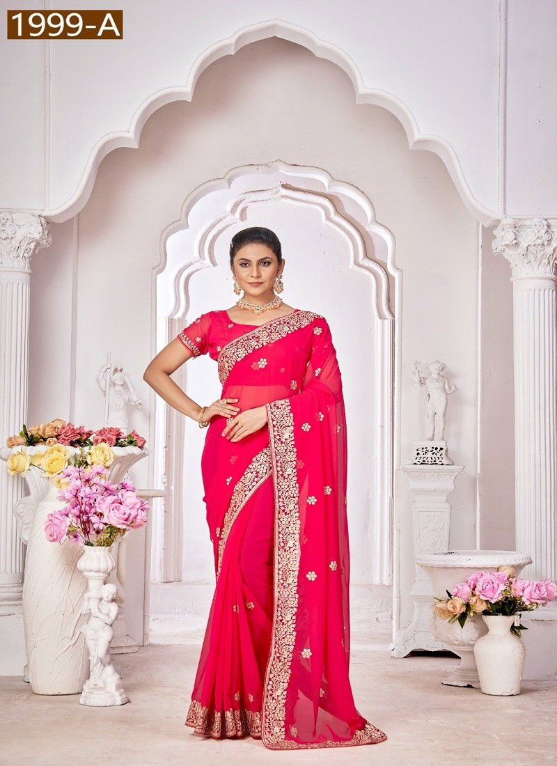 Pink Colour Jayshree 1999 A TO D Georgette Blooming Designer Wedding Saree Wholesalers In India 1999-A