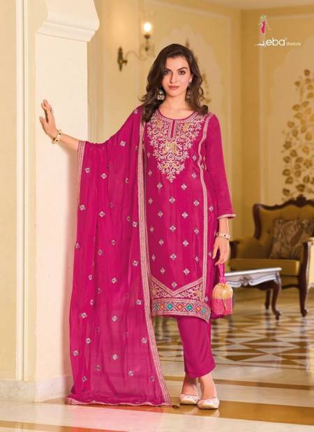 Pink Colour Jiana By Eba Premium Silk Embroidery Work Designer Salwar Kameez Catalog 1635