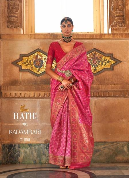 Pink Colour Kadambari By Rath Pure Silk Jacquard Designer Saree Catalog 1158