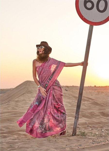 Pink Colour Kaffyn By Rajtex Printed Handwoven Linen Sarees Wholesale Market In Surat 380001