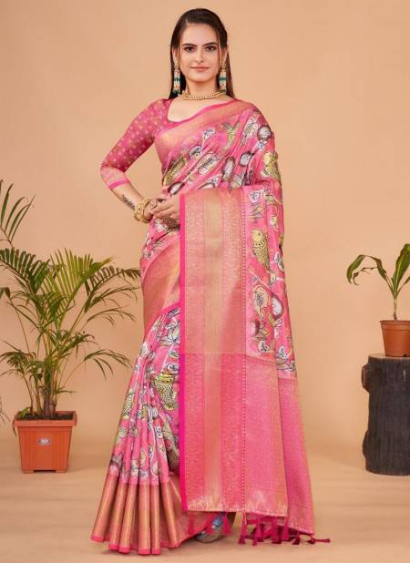 Pink Colour Kalamkari Pattu Silk Vol 2 Designer Wholesale Printed Saree Catalog 3008