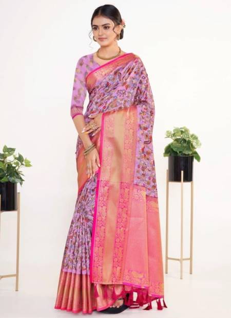 Pink Colour Kalamkari Pattu Silk Wholesale Printed Saree Catalog 3001
