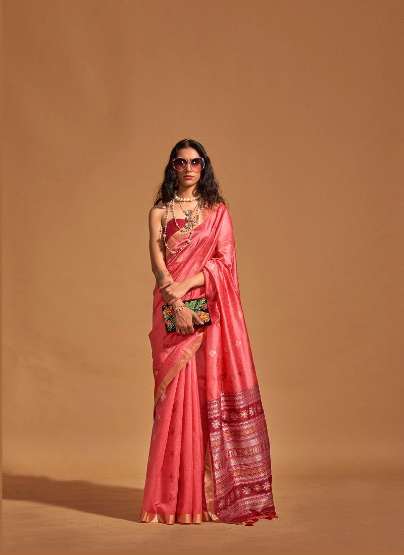 Pink Colour Kanoi Silk By Rajtex Handloom Weaving Silk Saree Orders In India 362003