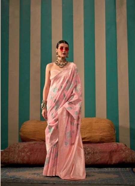 Pink Colour Kapri Linen By Rajbeer Wedding Handloom Weaving Sarees Exporters in India 15006