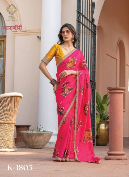 Pink Colour Karagiri By Kira Viscose Designer Wear Sarees Wholesale Market In Surat K-1805