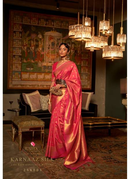 Pink Colour Karnaaz Silk By Rajtex Wedding Saree Catalog 256003