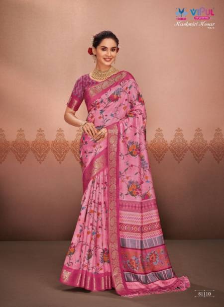 Pink Colour Kashmiri Kesar Vol 4 By Vipul Silk Printed Wear Sarees Wholesale Price In Surat 81110