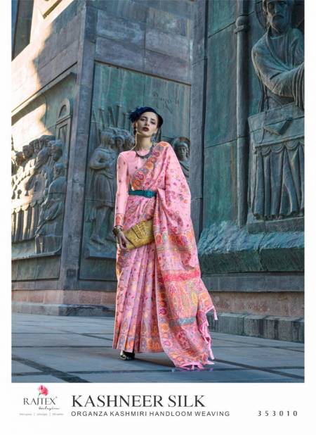 Pink Colour Kashneer Silk By Rajtex Organza Kashmiri Handloom Weaving Saree Wholesale Online 353010
