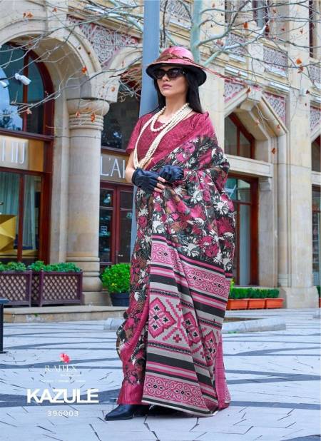 Pink Colour Kazule By Rajtex Printed Satin Crepe Saree Orders In India 396003