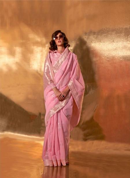 Pink Colour Kelly Linen By Rajtex Linen Cotton Handwoven Saree Wholesalers In Delhi 371005