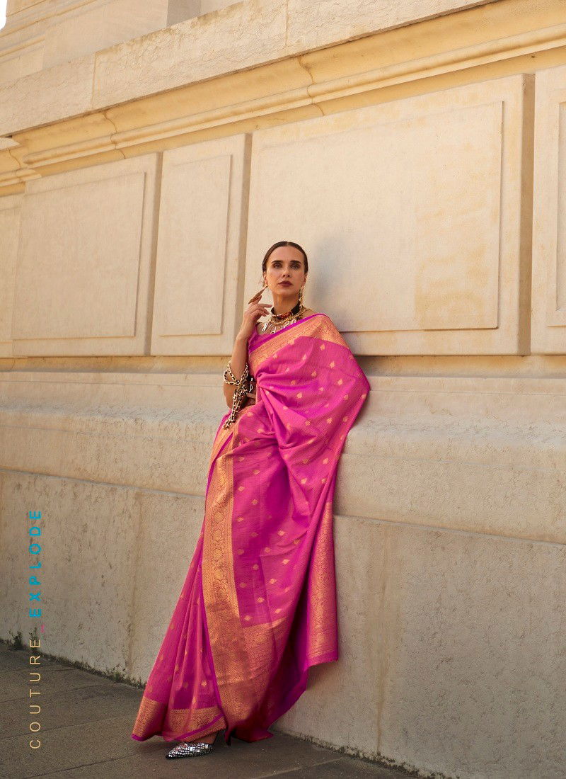 Pink Colour Khaddi Silk By Rajtex Handloom Weaving Saree Wholesale Online 348005