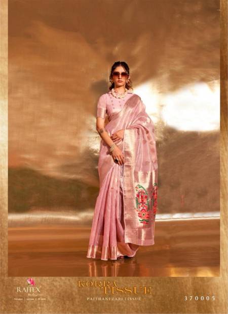 Pink Colour Korra Tissue By Rajtex 370001 To 370006 Paithani Zari Wedding Sarees Wholesale Shop In Surat 370005