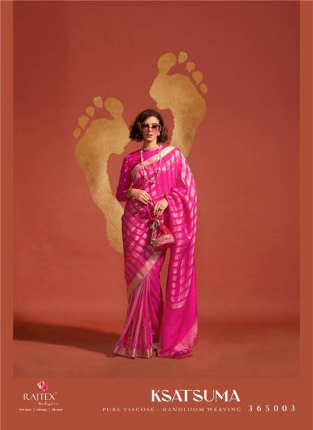 Pink Colour Ksatusma 365000 By Rajtex Pure Viscose Handloom Weaving Silk Saree Wholesale In India 365003