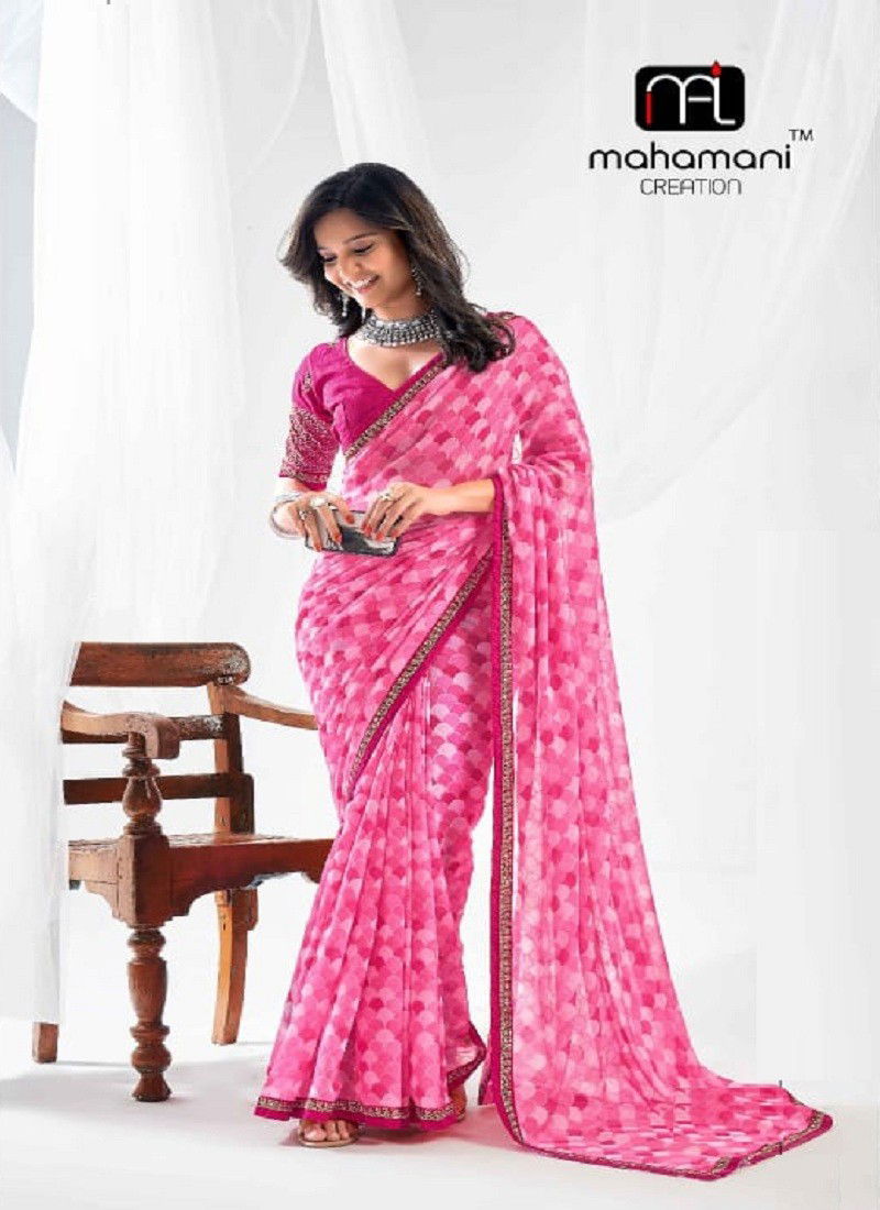 Pink Colour Kum Kum By Mahamani Creation Heavy Printed Sarees Wholesale Manufacturers 1003