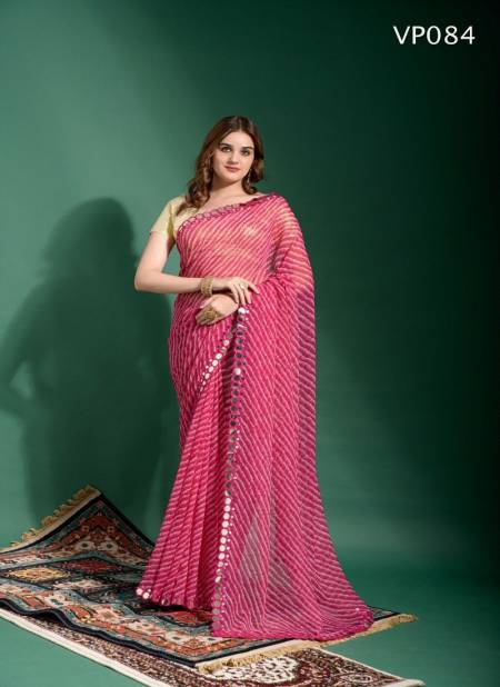 Pink Colour Lehriya Mirror By Fashion Berry Printed Saree Catalog 84