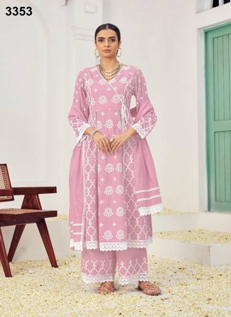 Pink Colour Lakhnawi By Jivora Embroidery Cotton Kurti With Bottom Dupatta 3353