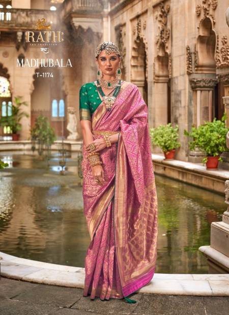 Pink Colour Madhubala By Rath Silk Printed Wedding Saree Wholesale Shop In Surat T-1174