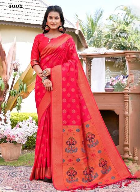 Pink Colour Maitri Silk By Sangam Banarasi Silk Saree Catalog 1002