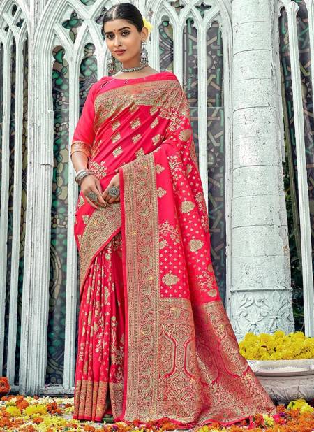Pink Colour Manbhari Sangam Wedding Wear Wholesale Banarasi Silk Sarees Catalog 1001