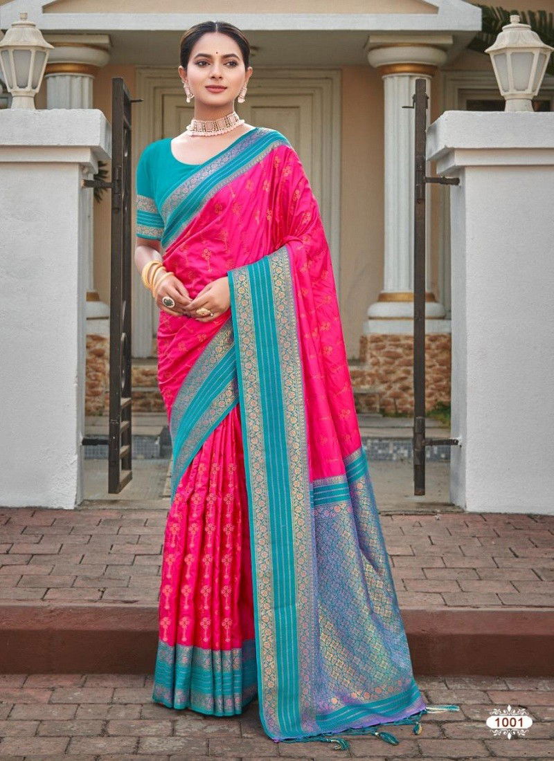 Pink Colour Meena Silk By Bunawat Designer Wedding Wear Saree Wholesale Online 1001