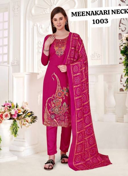 Pink Colour Meenakari Neck Daman By Rahul Nx Banarasi Dress Material Catalog 1003