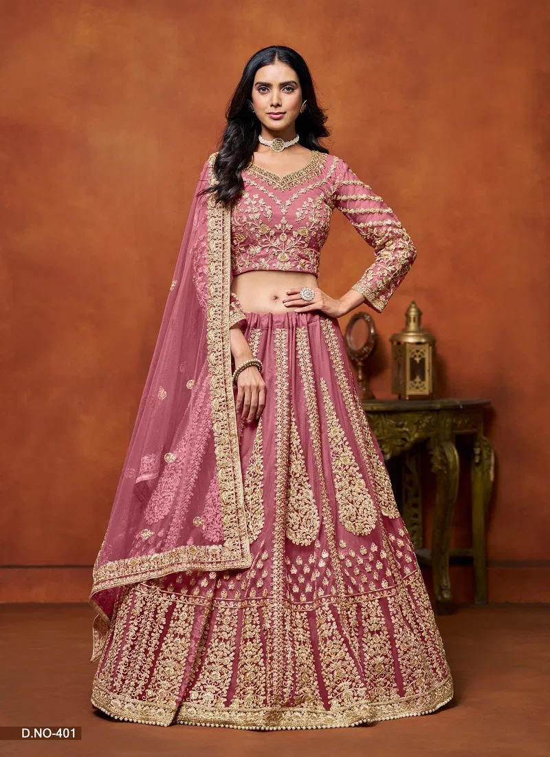 Pink Colour Mehvish Vol 4 Net Wedding Wear Lehenga Choli Exporters In India 401