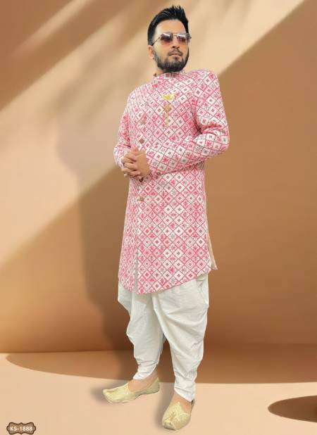 Pink Colour Mens Wedding Wear Indo Western Catalog 1888