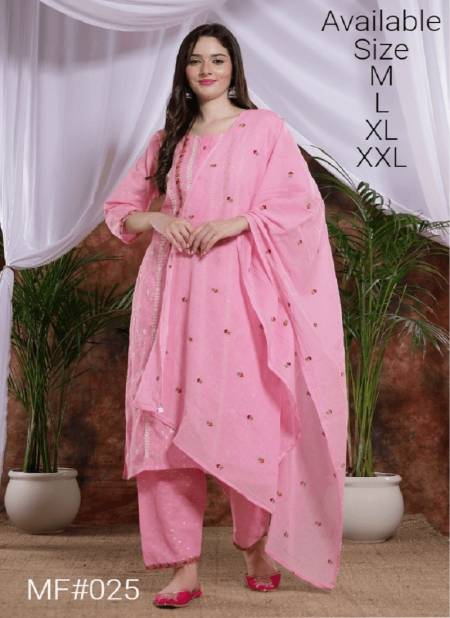 Pink Colour Mesmora Heavy Embroidered Printed Cotton Kurti With Bottom Dupatta Surat Wholesale Market MF025
