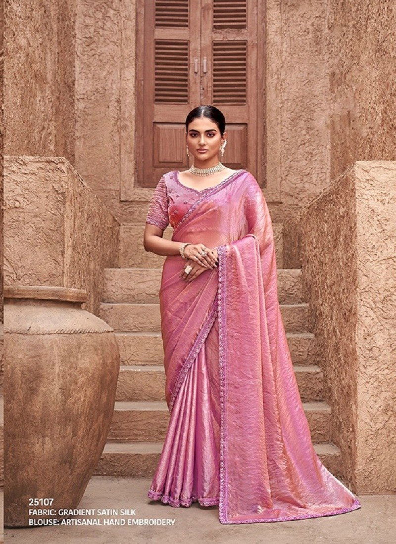 Pink Colour Moh Manthan 25100 Series By Mahotsav Gradient Satin Designer Wear Saree Surat Wholesale Market 25107