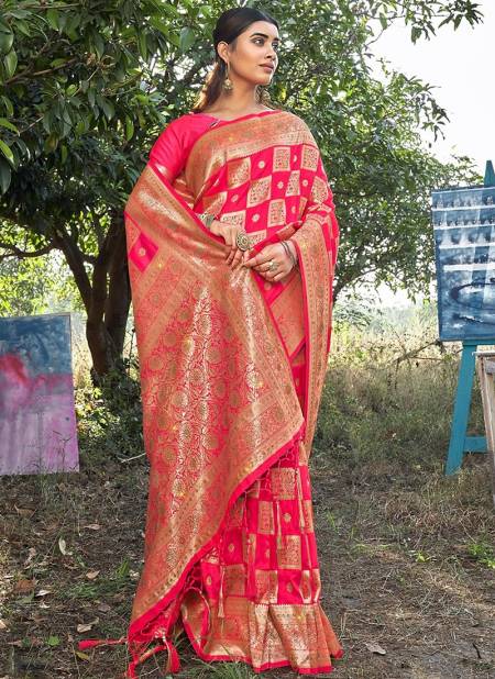 Pink Colour Mringyani Sangam Wedding Wear Wholesale Banarasi Silk Sarees Catalog 1004