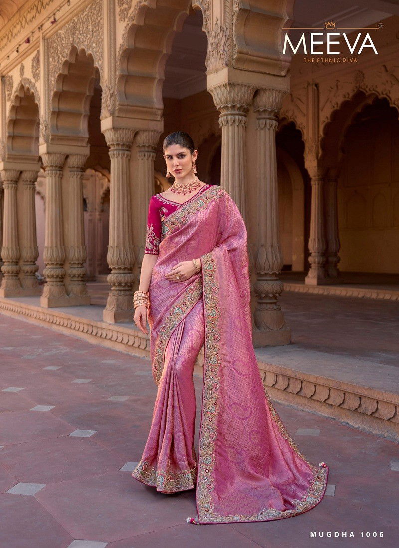 Pink Colour Mugda By Meeva Silk Organza Saree Exporters In India 1006