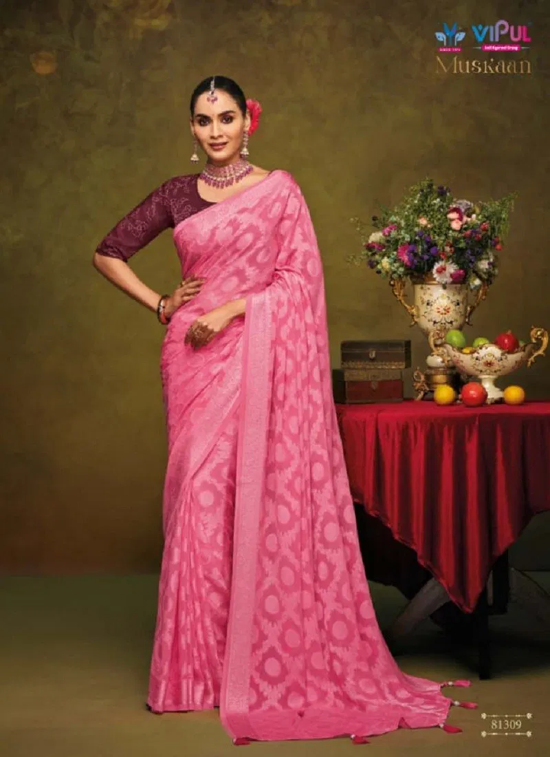 Pink Colour Muskaan By Vipul Tore Brasso Wholesale Sarees Suppliers In Mumbai 81309