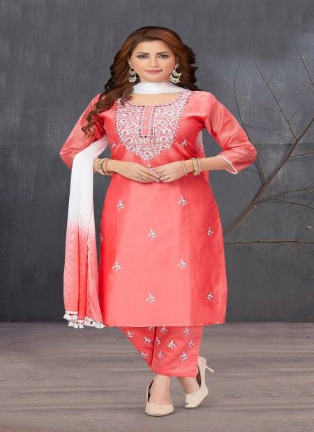 Pink Colour N F 046 Churidar Chanderi Silk Salwar Kameez Catalog N F C 858