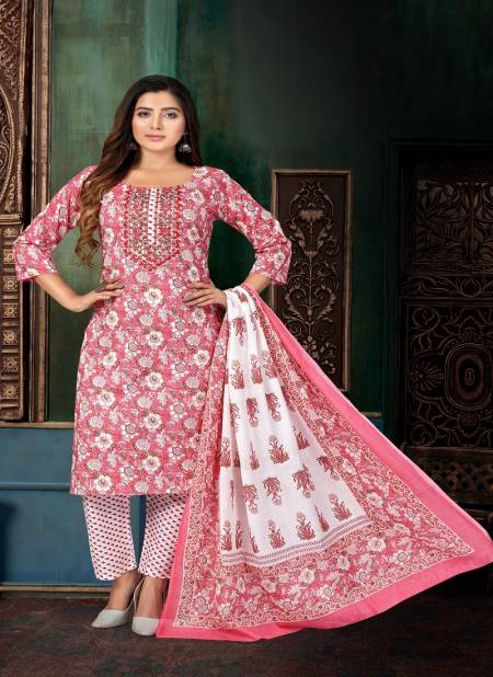 Pink Colour N F Churidar 042 Printed Cotton Designer Kurti Bottom With Dupatta Catalog N F C 832
