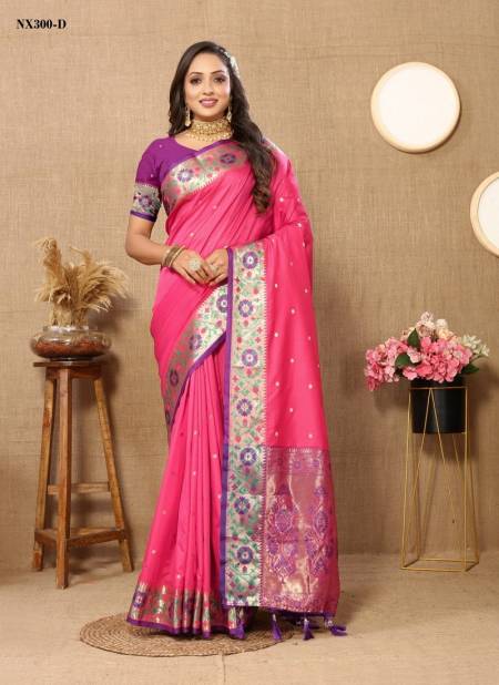 Pink Colour NX300 A To F by Murti Nx Printed Paithani Silk Saree Wholesale Price In Surat NX300-D