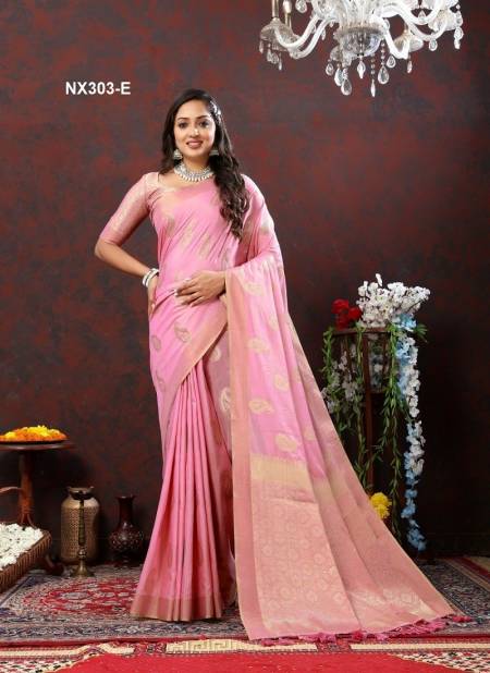 Pink Colour NX303-A TO NX303-F by Murti Nx Soft Cotton silk Sarees Orders In India NX303-E