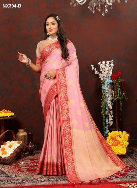 Pink Colour NX304-A TO NX304-F by Murti Nx Soft Cotton silk Sarees Exporters In India NX304-D