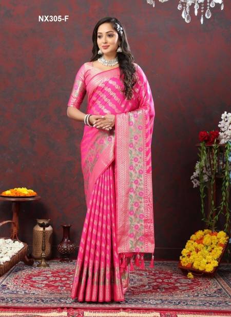 Pink Colour NX305-A TO NX305-F by Murti Nx Soft Lichi Silk Sarees Suppliers In India NX305-F