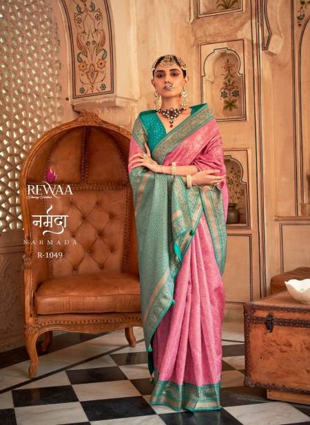 Pink Colour Narmada By Rewaa Banarasi Silk Designer Saree Catalog R 1049