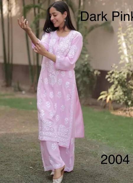Pink Colour Naz By Rasili Nx Heavy Chikankari Embroidery Kurti With Bottom Exporters In India 2004