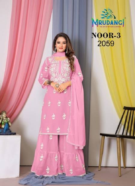 Pink Colour Noor 3 By Mrudangi Georgette Sharara Suits Exporters In India 2059