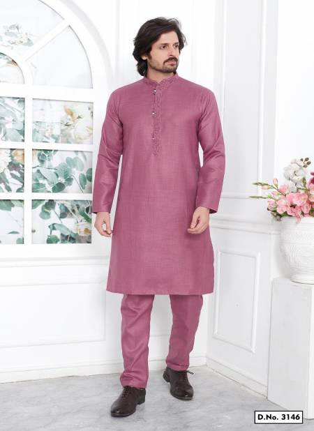 Pink Colour Occasion Mens Wear Premium Linen Cotton Designer Kurta Pajama Wholesale Online 3146