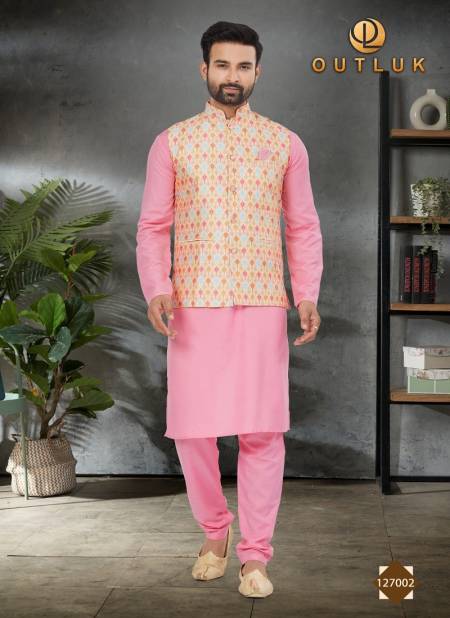 Pink Colour Outlook Vol 127 Wedding Mens Modi Jacket Kurta Pajama Wholesale Market In Surat 127002
