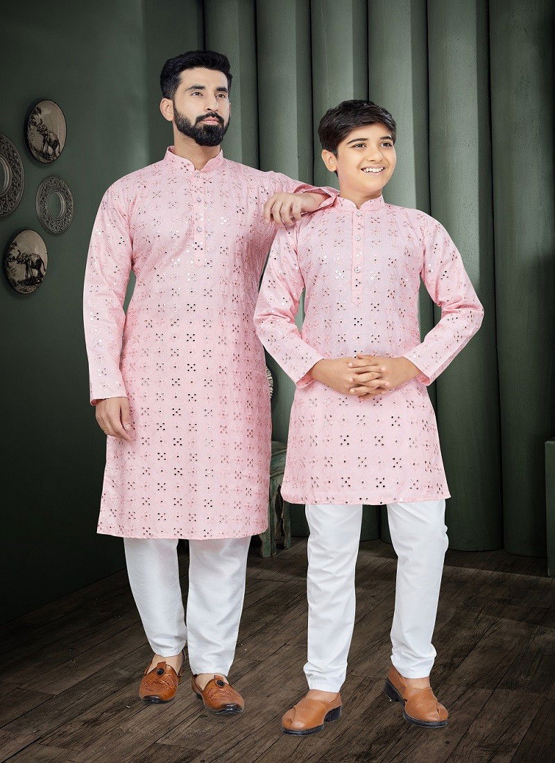 Pink Colour Outluk Combo 1 Father And Son Kurta Pajama Catalog 802