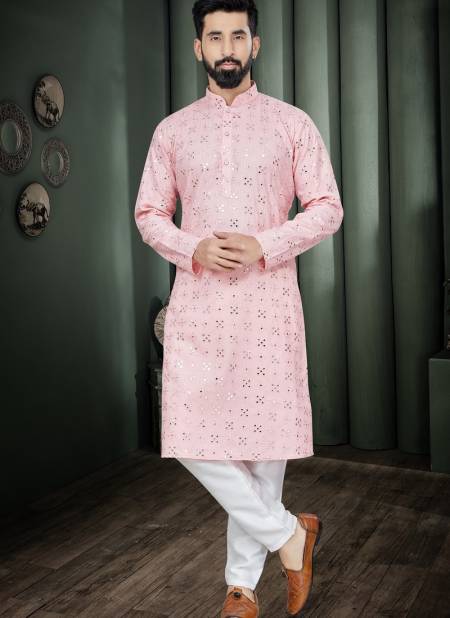 Pink Colour Outluk Vol 124  Mens Wear Kurta Pajama Catalog 801-B