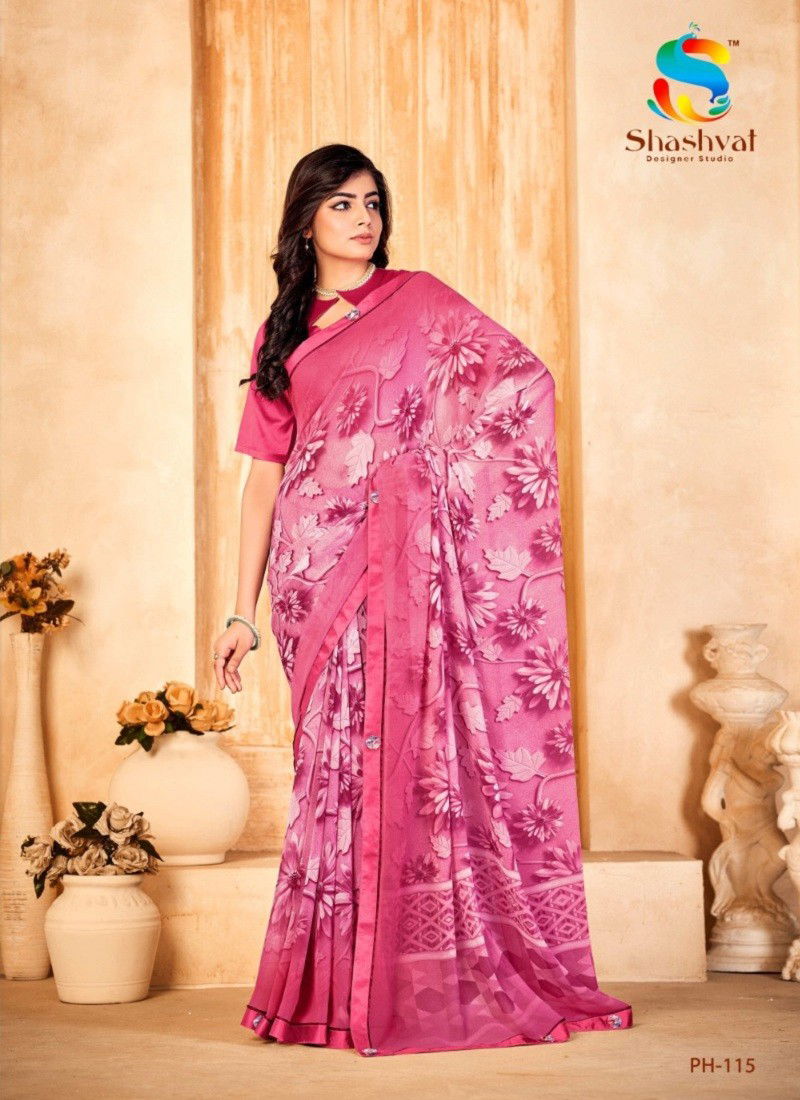 Pink Colour Panchi 2 By Shashvat Digital Printed Designer Bamber Silk Saree Manufacturers PH-115